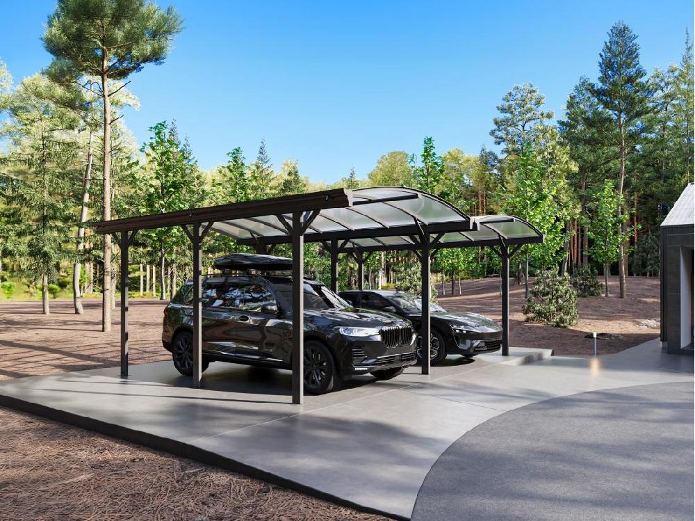 vente unique Carport pergola double autoportant en aluminium - 2 voitures - 30 m² - Gris anthracite - BARESA