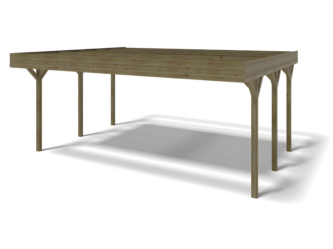 Vente Unique Carport Pergola Double Autoporté En Bois Traité - 2 Voitures - 30 M² - ARIANE