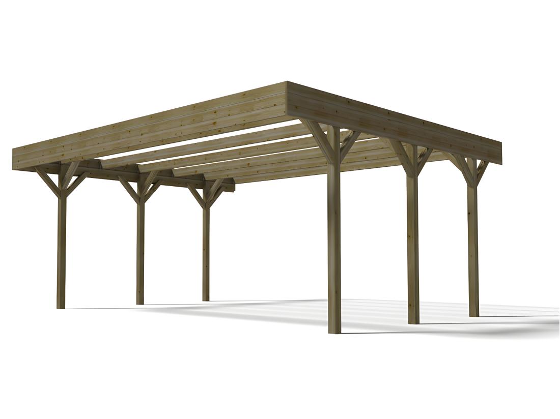 Vente Unique Carport Pergola Double Autoporté En Bois Traité - 2 Voitures - 30 M² - ARIANE