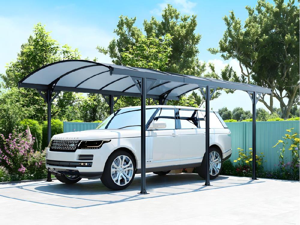 Vente Unique Carport Pergola Simple Autoportant En Aluminium - 1 Voiture - 15 3 M² - Gris - GENARO
