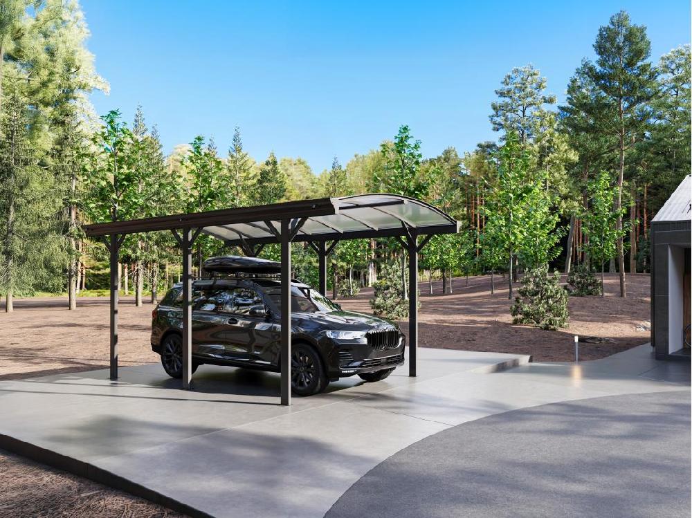 Vente Unique Carport Pergola Simple Autoportant En Aluminium - 1 Voiture - 15 15 M² - Gris Anthracite - BARESA