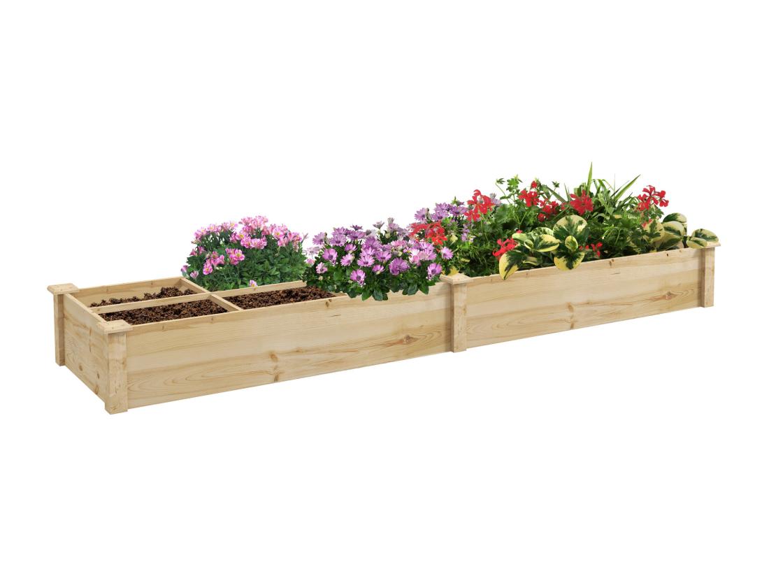 Vente Unique Carré Potager De Jardin Dim. 237L X 60l X 25H Cm Séparations Incluses Bois De Sapin