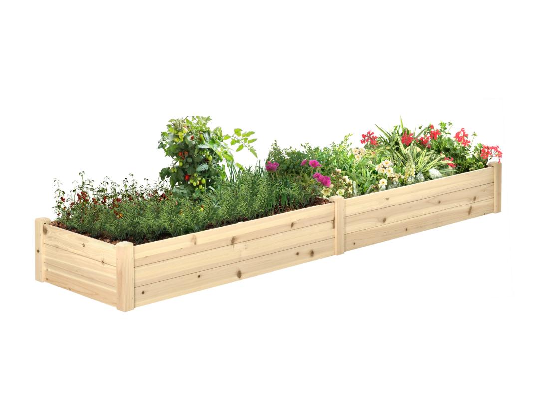 Vente Unique Carré Potager De Jardin Dim. 244 X 61 5 X 27 Cm Feutre De Drainage Séparation Inclus Bois De Sapin