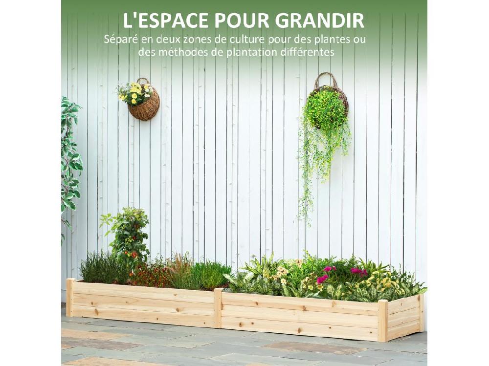 Vente Unique Carré Potager De Jardin Dim. 244 X 61 5 X 27 Cm Feutre De Drainage Séparation Inclus Bois De Sapin
