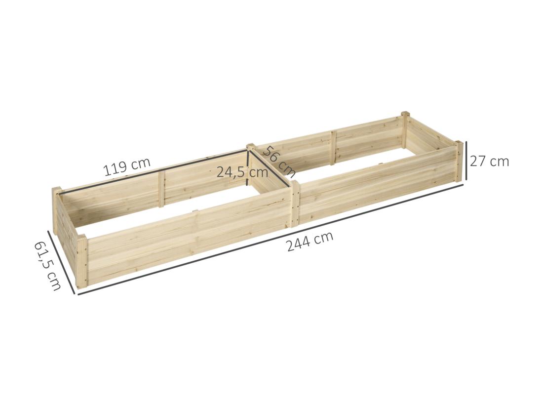 vente unique Carré potager de jardin dim. 244 x 61 5 x 27 cm feutre de drainage séparation inclus bois de sapin