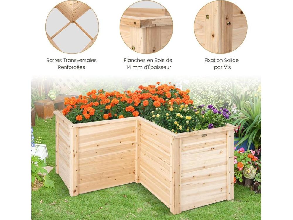 Vente Unique Carré Potager Jardinière En Bois De SaBois Base Ouverte En L Jardinière Surélevée Pour Légumes Fruits Pour Jardin Cour Pelouse 120 X 120 X 62 Cm