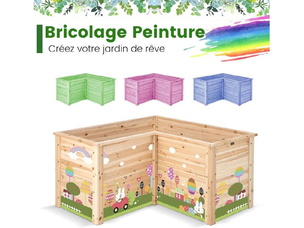 Vente Unique Carré Potager Jardinière En Bois De SaBois Base Ouverte En L Jardinière Surélevée Pour Légumes Fruits Pour Jardin Cour Pelouse 120 X 120 X 62 Cm