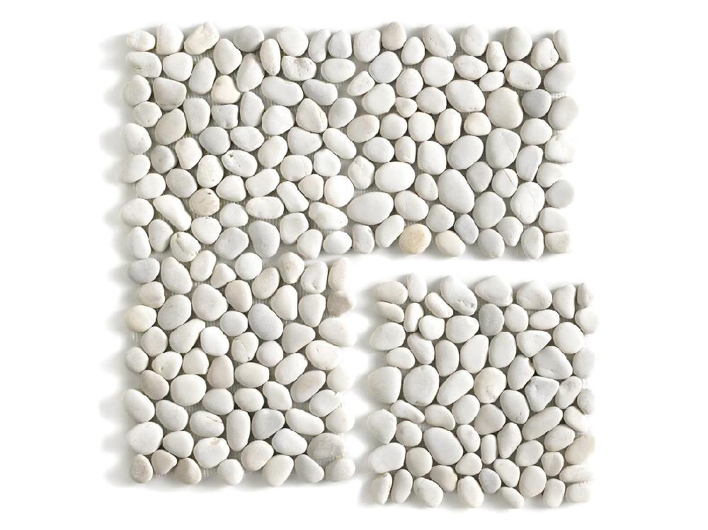 Vente Unique Carrelage De Mosaïque (Boite De 1m²)/Galet De Mer / Maille Décorative Aspect Pierre Blanc Mat - 33x33 Cm