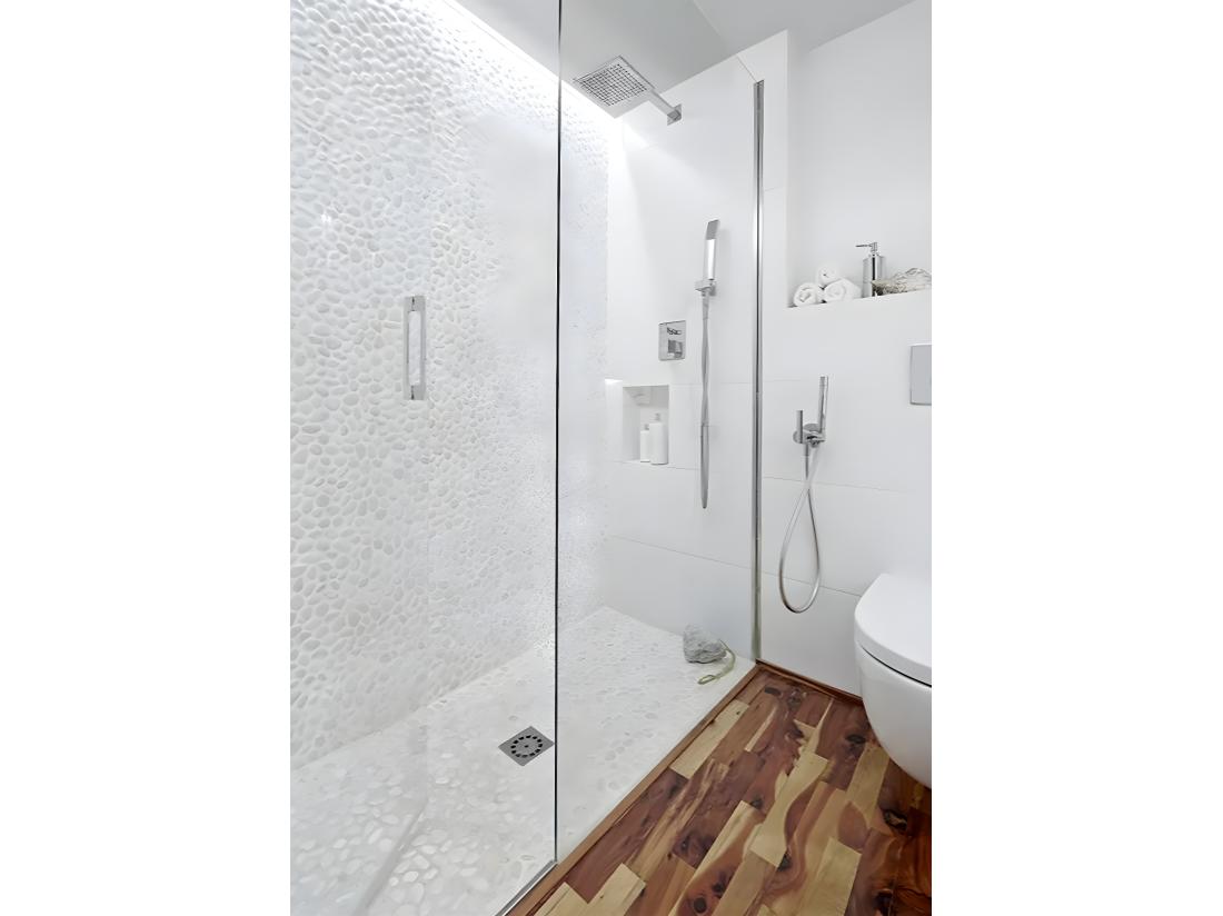 vente unique Carrelage de mosaïque (Boite de 1m²)/Galet de mer / Maille décorative aspect pierre blanc mat - 33x33 cm