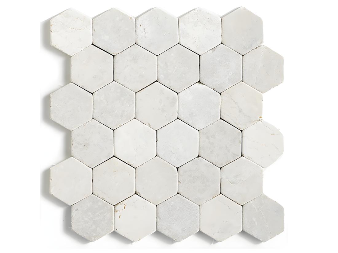 Vente Unique Carrelage Mosaïque / Plaque De Mosaïque Mur Et Sol En Marbre Naturel Coloris blanc - 33 X 33 Cm
