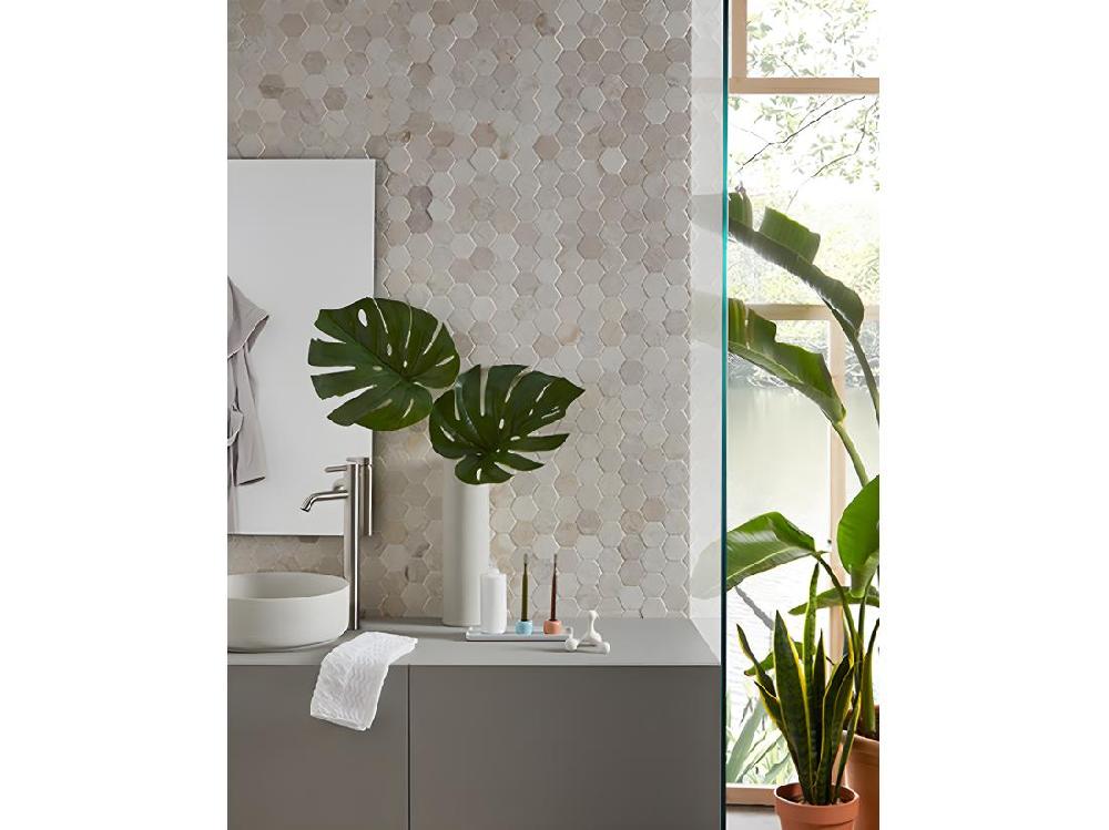 Vente Unique Carrelage Mosaïque / Plaque De Mosaïque Mur Et Sol En Marbre Naturel Coloris blanc - 33 X 33 Cm