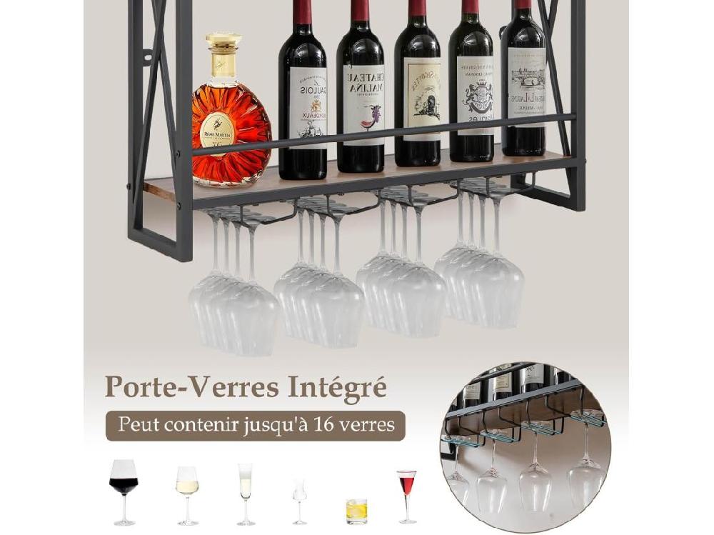 Vente Unique Casier à Bouteilles Mural Industriel étagère De Rangement à 3 Niveaux 20 X 80 X 63 Cm