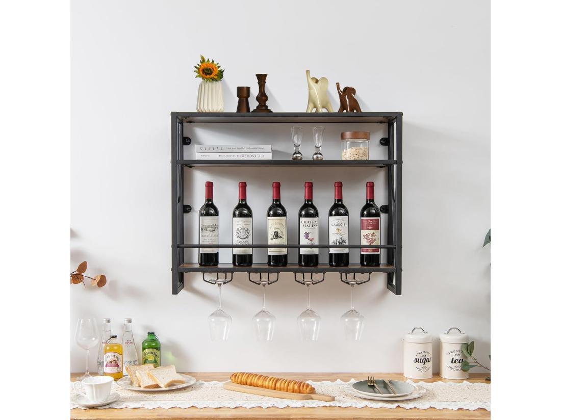 Vente Unique Casier à Bouteilles Mural Industriel étagère De Rangement à 3 Niveaux 20 X 80 X 63 Cm