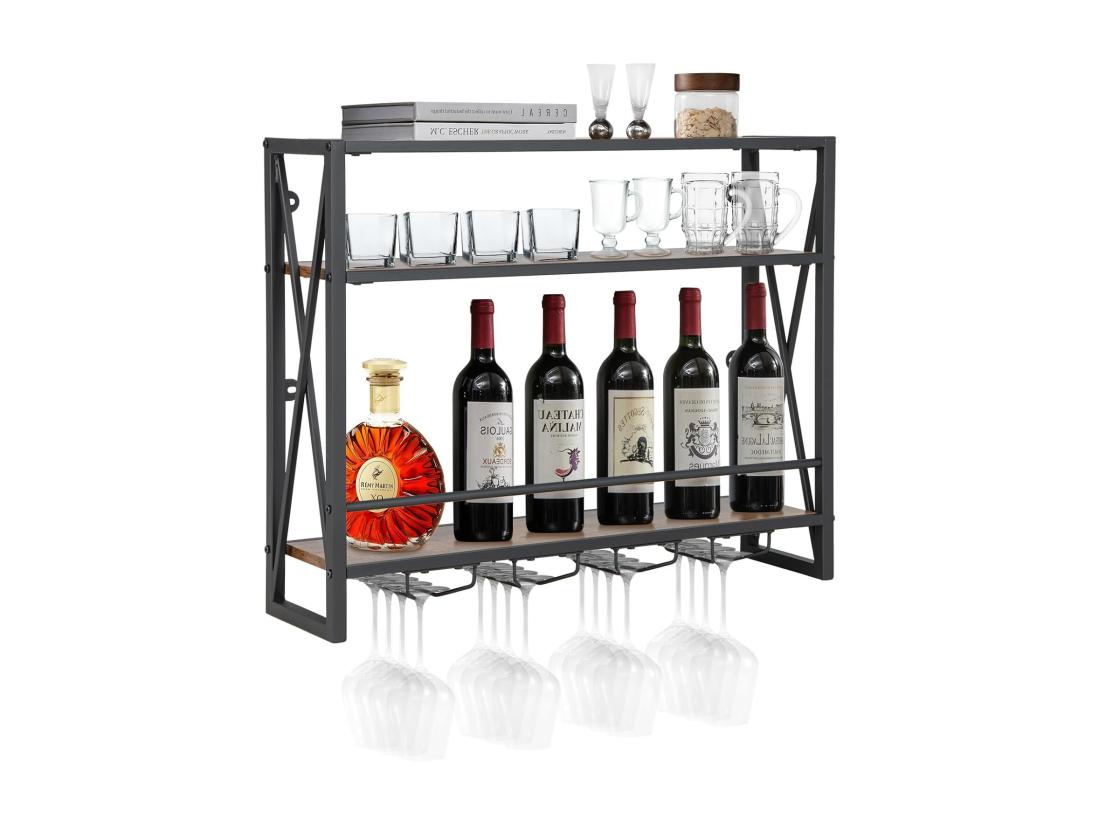 vente unique Casier à bouteilles mural industriel étagère de rangement à 3 niveaux 20 x 80 x 63 cm