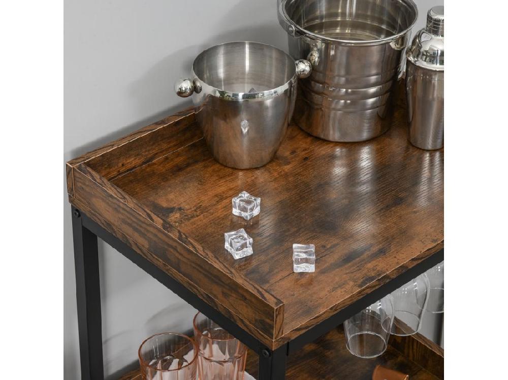 Vente Unique Casier à Vin Design Industriel étagère à Bouteilles 9 Bouteilles Support Verres à Vin Intégré Métal Noir Aspect Vieux Bois Veinage