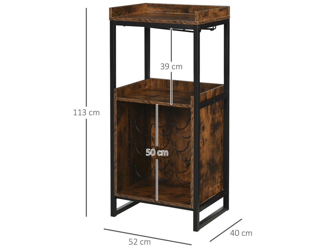 Vente Unique Casier à Vin Design Industriel étagère à Bouteilles 9 Bouteilles Support Verres à Vin Intégré Métal Noir Aspect Vieux Bois Veinage