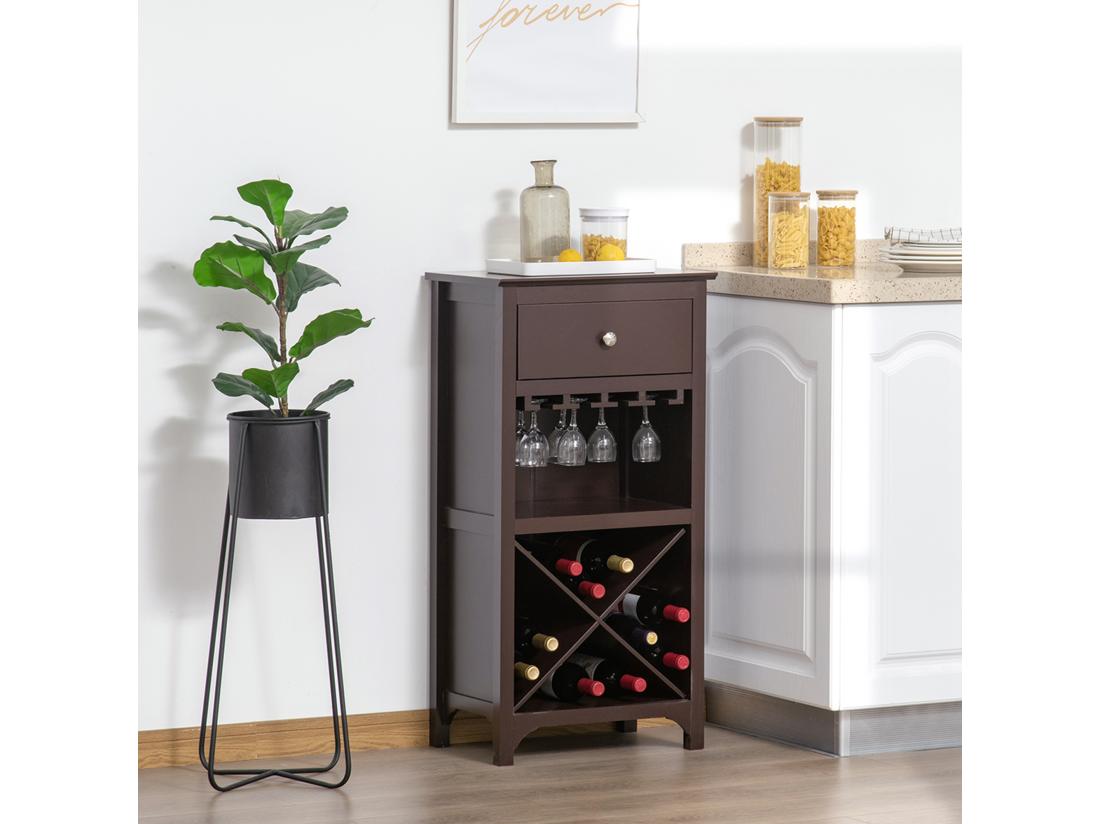 Vente Unique Casier à Vin Design Industriel étagère à Bouteilles 12 Bouteilles Support Verres à Vin Intégré MDF Brun Foncé