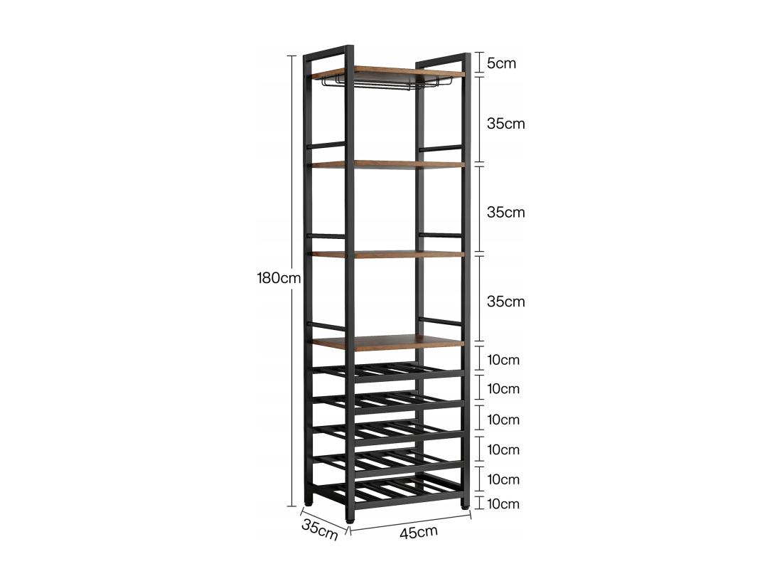 Vente Unique Casier à Vin Étagère à Bouteilles Autonome à 9 étages Avec Support En Verre Et étagères De Rangement Casier à Vin Bouteilles Marron Rustique