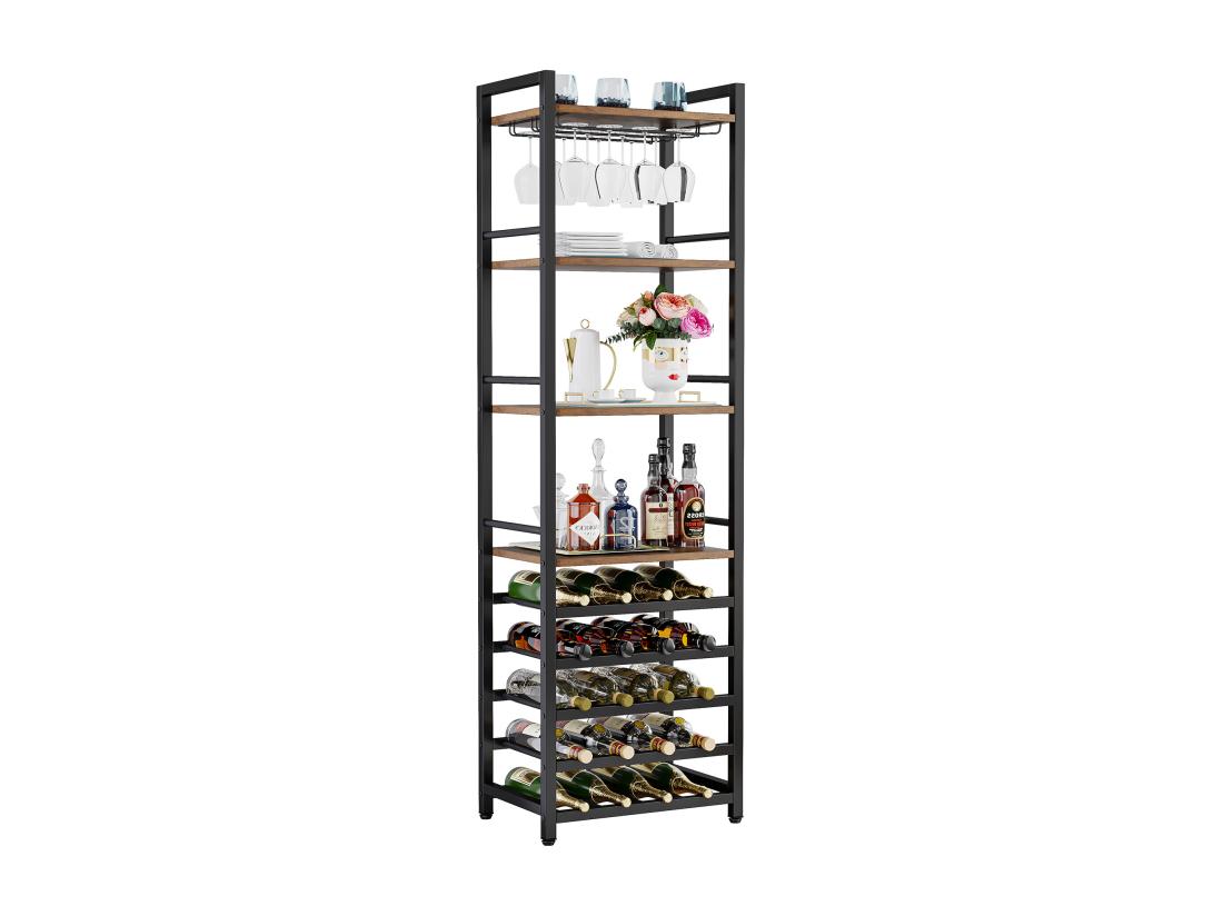 vente unique Casier à Vin Étagère à Bouteilles Autonome à 9 étages avec Support en Verre et étagères de Rangement Casier à vin Bouteilles Marron Rustique vente unique Casier à Vin Étagère à Bouteilles Autonome à 9 étages avec Support en Verre et étagères de Rangement Casier à vin Bouteilles Marron Rustique