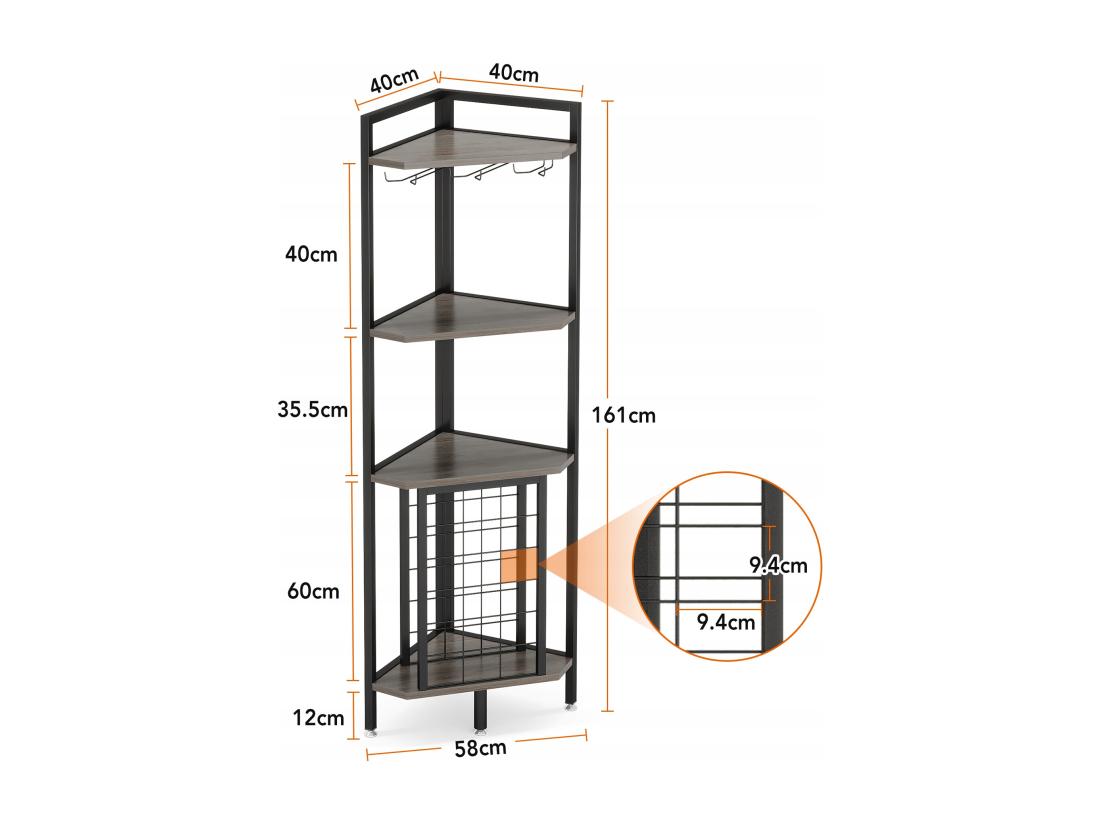 Vente Unique Casier à Vin Étagère à Vin D'angle Avec Support En Verre Et étagères De Rangement Casier à Vin Bouteilles Pour Bar à Vin Cuisine Salle à Manger Gris