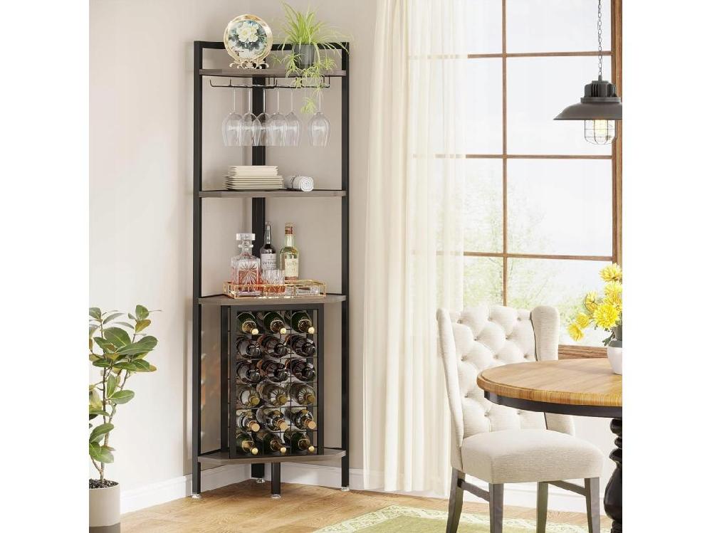 Vente Unique Casier à Vin Étagère à Vin D'angle Avec Support En Verre Et étagères De Rangement Casier à Vin Bouteilles Pour Bar à Vin Cuisine Salle à Manger Gris