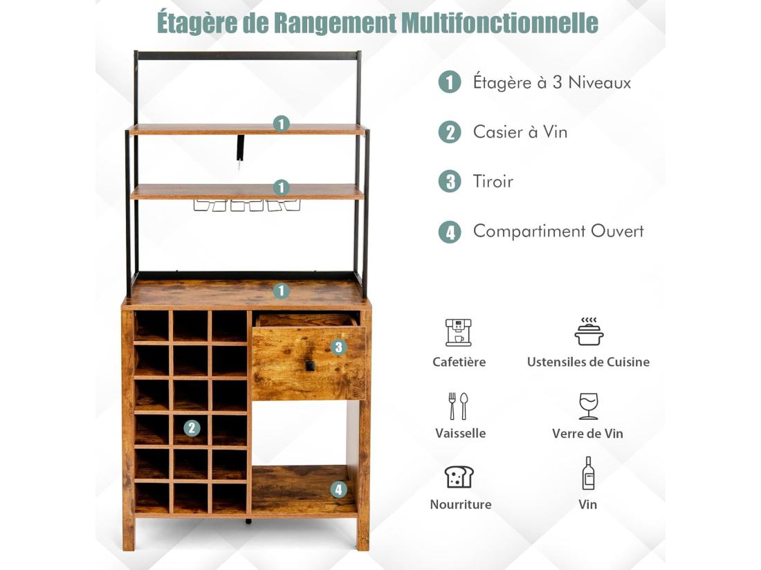 Vente Unique Casier à Vin Industriel Pour 18 Bouteilles Avec 4 étagères De Rangement 40 X 74 X 160 Cm