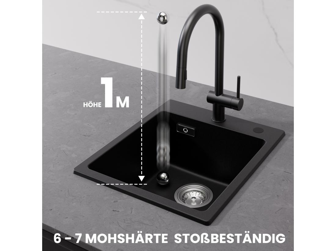 vente unique Cecipa MAX 40x45cm Evier de Cuisine en Quartz et Résine Evier 1 Bac à Encastrer Evier de Cuisine 1 cuve Sans Distributeur de Savon Noir