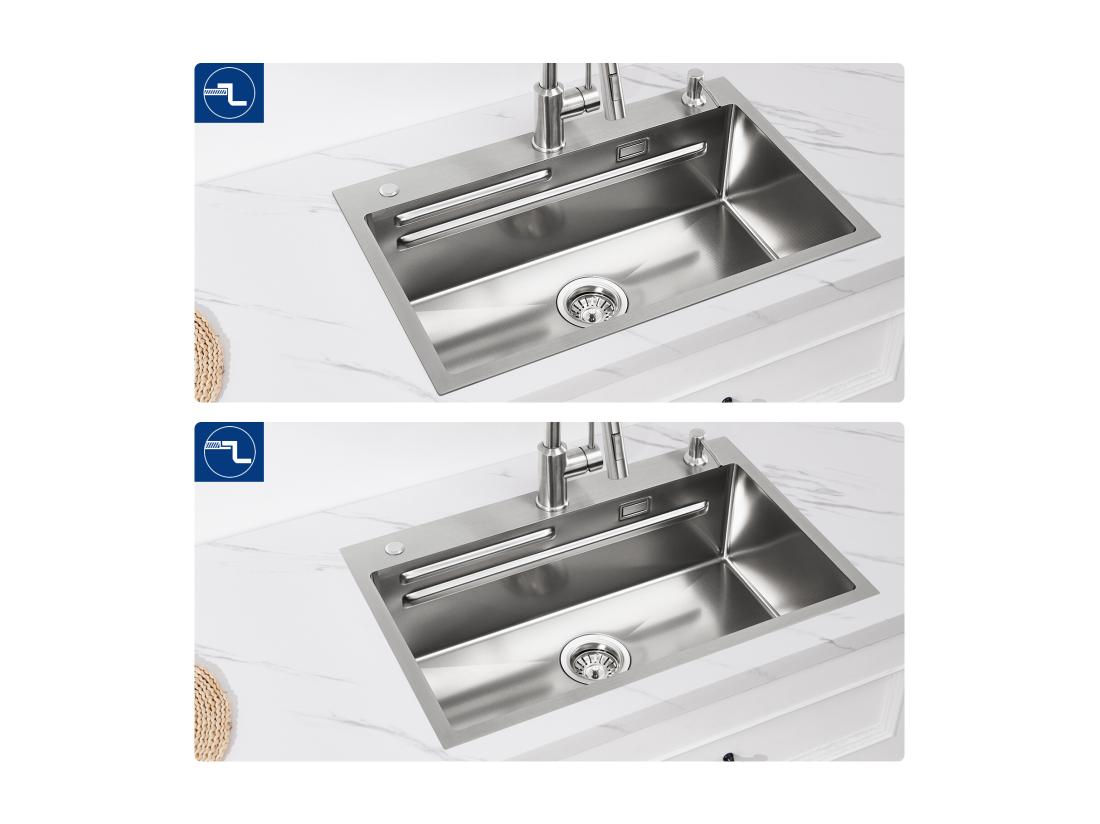 Vente Unique CECIPA MAX Évier 1 Bac 70×45×21.5CM Évier Cuisine Inox Argent Avec Egouttoir + Vasque + Distributeur De Savon Gratuit