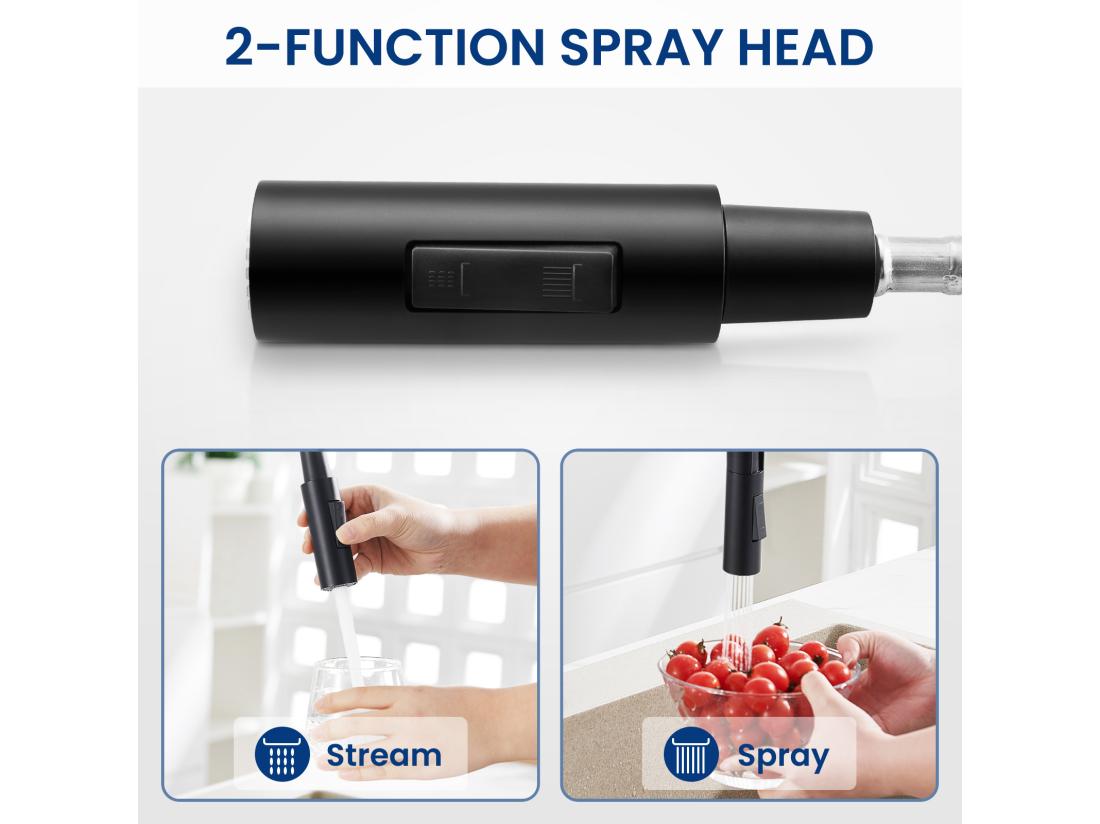 Vente Unique CECIPA MAX Evier 1 Bac En Quartz Et Résine Noir Gris 50*44*20cm + Mitigeur De Cuisine à Ressort Noir Avec Douchette Extractible