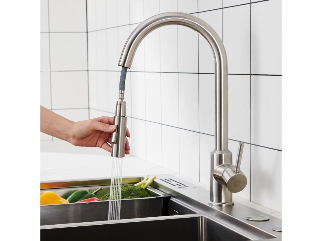 Vente Unique Cecipa Max Évier Cuisine 1 Bac 60×45×18CM Évier Inox Brossé Avec Panier De Drainage + Mitigeur Avec Douchette Extractible - 2 Modes De Sortie D'eau