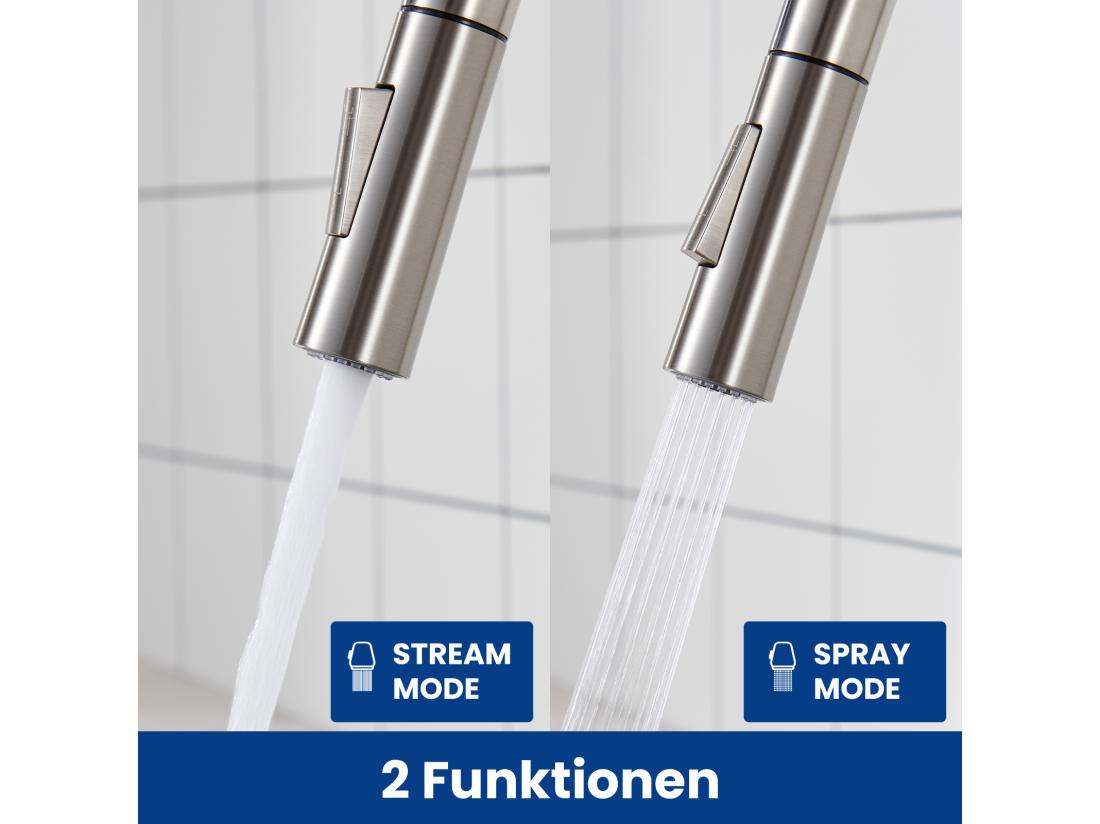 Vente Unique Cecipa Max Évier Cuisine 1 Bac 60×45×18CM Évier Inox Brossé Avec Panier De Drainage + Mitigeur Avec Douchette Extractible - 2 Modes De Sortie D'eau