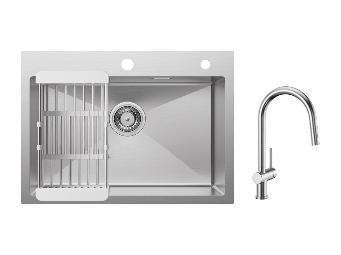 vente unique Cecipa max Évier Cuisine 1 Bac 60×45×18CM Évier Inox Brossé avec Panier de Drainage + Mitigeur de Cuisine avec Douchette Extractible Brossé