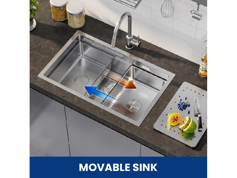 Vente Unique Cecipa Max Évier Cuisine 1 Bac 70×44×21CM Évier à Encastrer Inox Brossé Avec Egouttoir Et Vasque + Mitigeur En Inox Brossé Avec Douchette Extractible
