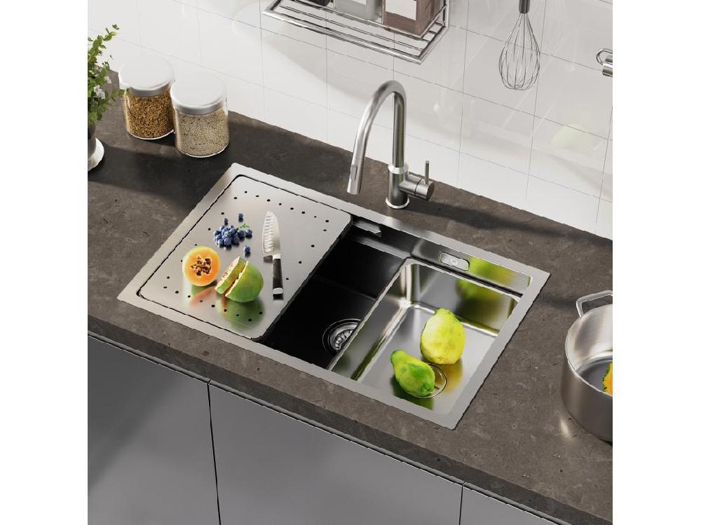 vente unique Cecipa max Évier Cuisine 1 Bac 70×44×21CM Évier à Encastrer Inox Brossé avec Egouttoir et Vasque + Mitigeur en Inox Brossé avec Douchette Extractible