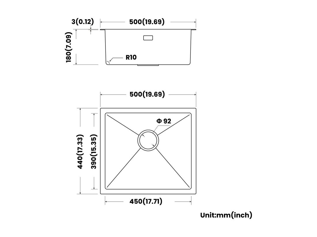 Vente Unique CECIPA MAX Évier De Cuisine 1 Bac Évier Inox 50*44CM Noir Anthracite + Mitigeur De Cuisine En Inox Noir étoilé Avec Bec Haut Et Incurvé