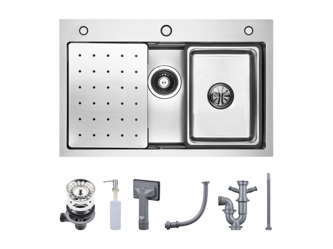 vente unique Cecipa max Évier de Cuisine 1 Cuve 70×45cm + Egouttoir + Vasque + Distributeur de Savon Évier 1 Bac Évier Inox Grande Capacité (Argent) EU Modèle