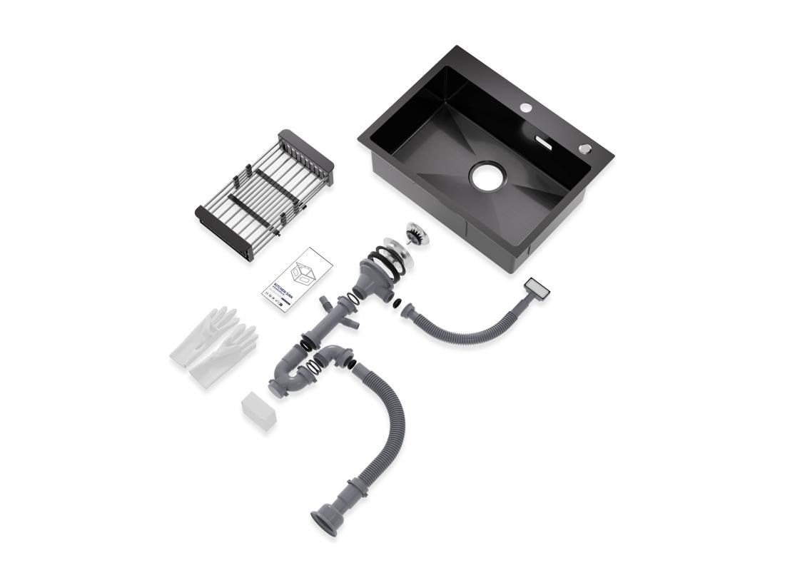 Vente Unique Cecipa Max Évier De Cuisine 1 Cuve Inox 60×45×18 Cm - Noir Évier 1 Bac Avec Panier De Drainage - Évier De Cuisine Grande Capacité EU Modèle