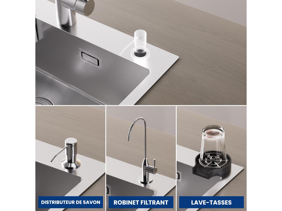 Vente Unique Cecipa Max Évier De Cuisine 1 Cuve Inox Brossé 60×45×18 Cm - Évier 1 Bac Avec Panier De Drainage - Évier De Cuisine Grande Capacité EU Modèle