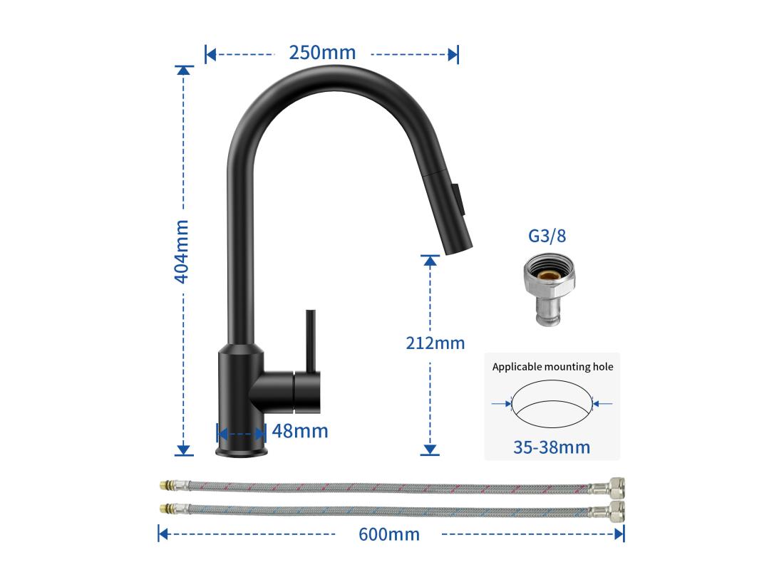 Vente Unique Cecipa Max Évier Inox 70×45×21.5CM Avec Egouttoir Vasque Et Distributeur De Savon + Mitigeur De Cuisine Avec Douchette Extractible Noir