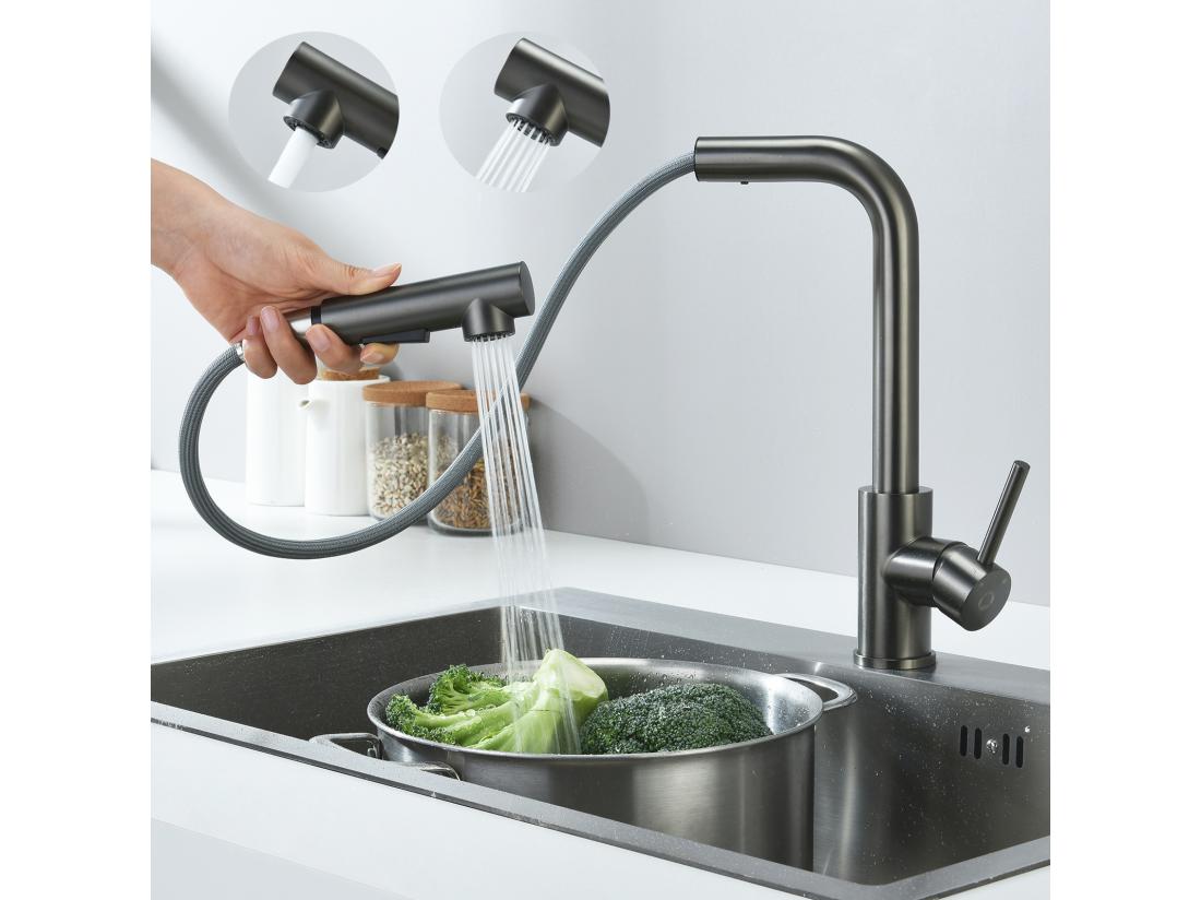 Vente Unique Cecipa Max Mitigeur Cuisine Avec Douchette Extractible Robinet Cuisine Avec 2 Types De Jets Mitigeur Évier En Acier Inoxydable Gris Noir EU Modèle