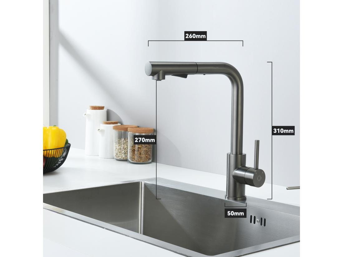 Vente Unique Cecipa Max Mitigeur Cuisine Avec Douchette Extractible Robinet Cuisine Avec 2 Types De Jets Mitigeur Évier En Acier Inoxydable Gris Noir EU Modèle