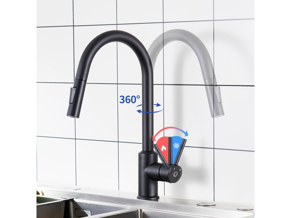 Vente Unique Cecipa Max Mitigeur De Cuisine Avec Douchette Extractible - Noir - En Acier Inoxydable Mitigeur Cuisine D'Évier - 2 Fonctions Mélangeur D EU Modèle