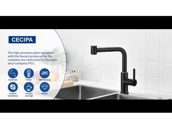 Vente Unique Cecipa Max Mitigeur De Cuisine Extractible Robinet Avec 40 CM Douchette Extractible Mitigeur Cuisine à 2 Jets Eau Froide Et Chaude Noir EU Modèle