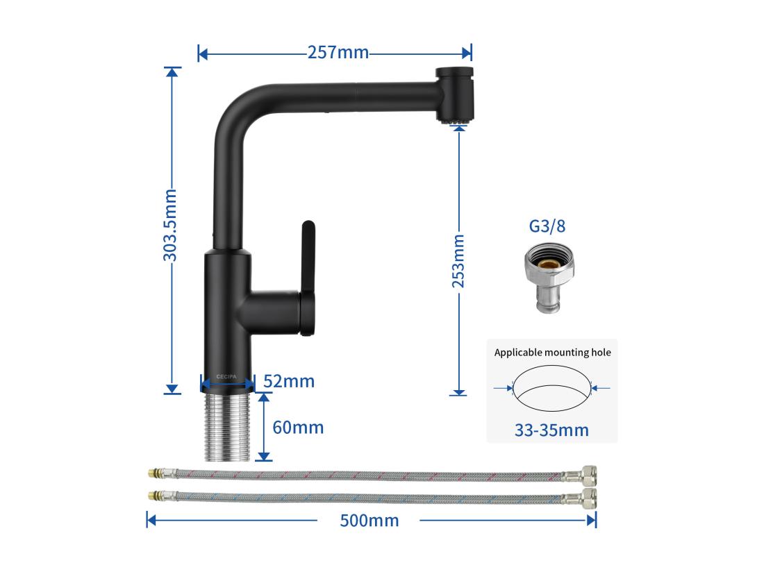 Vente Unique Cecipa Max Mitigeur De Cuisine Extractible Robinet Avec 40 CM Douchette Extractible Mitigeur Cuisine à 2 Jets Eau Froide Et Chaude Noir EU Modèle