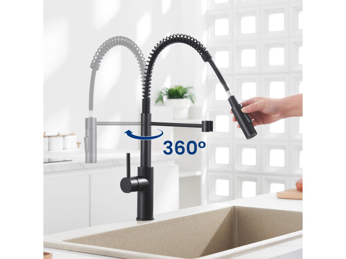 Vente Unique Cecipa Max Noir Mitigeur De Cuisine à Ressort Avec Douchette Extensible Robinet De Evier Rotatif à 360° Mitigeur Ressort Avec 2 Fonctions EU Modèle