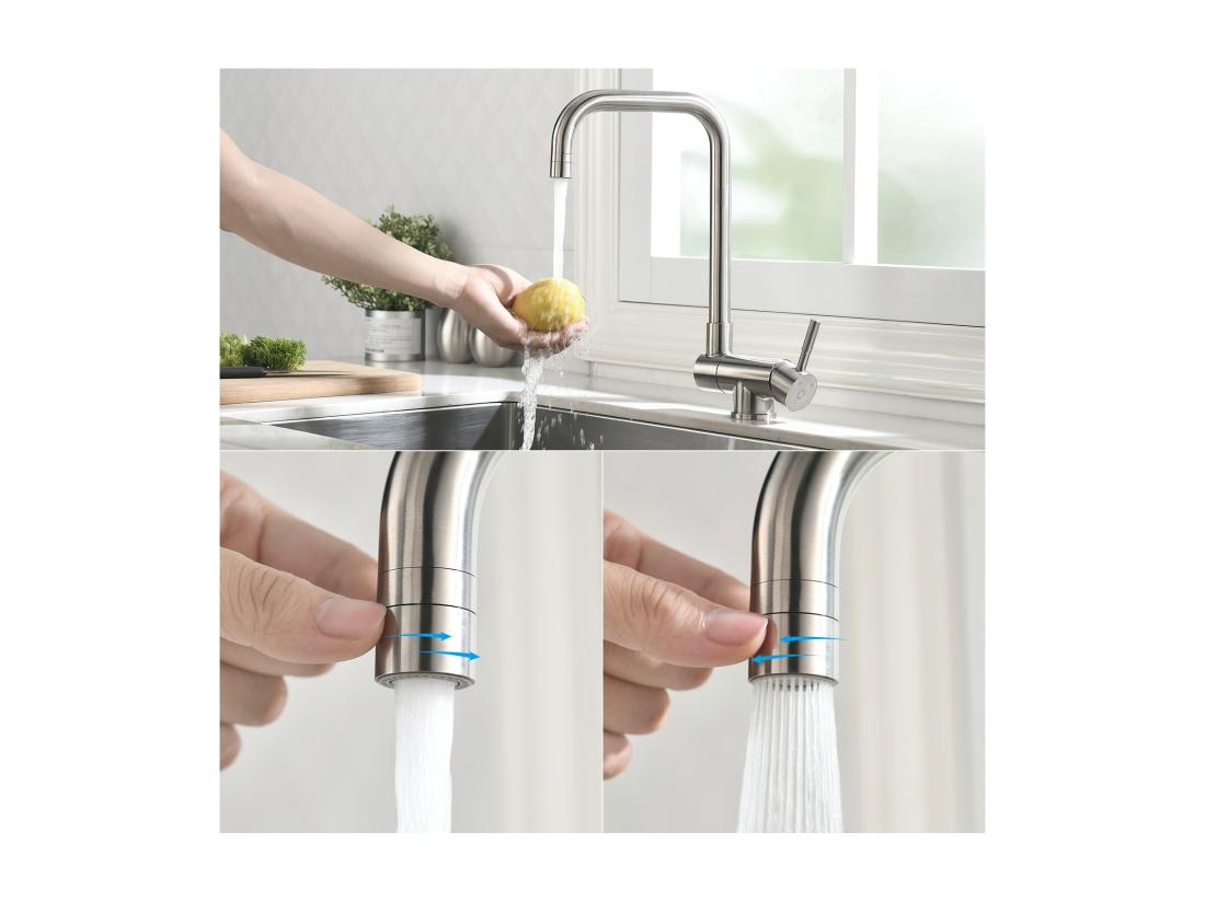 Vente Unique Cecipa Max Robinet De Cuisine Rabattable 2 Jets Aux Choix Mitigeur Evier Repliable Devant Fenêtre + Distributeur De Savon De Cuisine Brossée