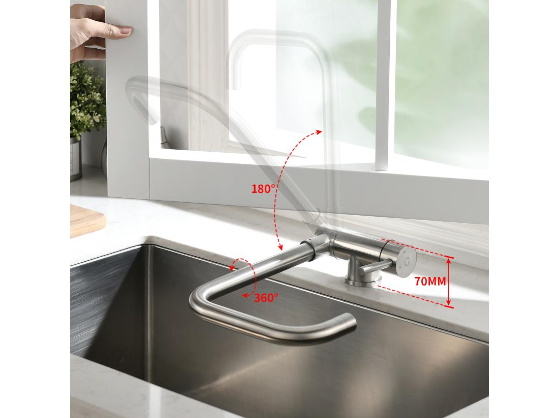 vente unique Cecipa max Robinet de Cuisine Rabattable 2 Jets aux Choix Mitigeur Evier Repliable devant Fenêtre + Distributeur de Savon de Cuisine Brossée