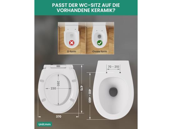 Vente Unique CECIPA MAX Siège De Toilette En Forme De O - Abattant WC Frein De Chute - Couvercle De Toilette Pour Salle De Bain Siège De Toilette - Blanc