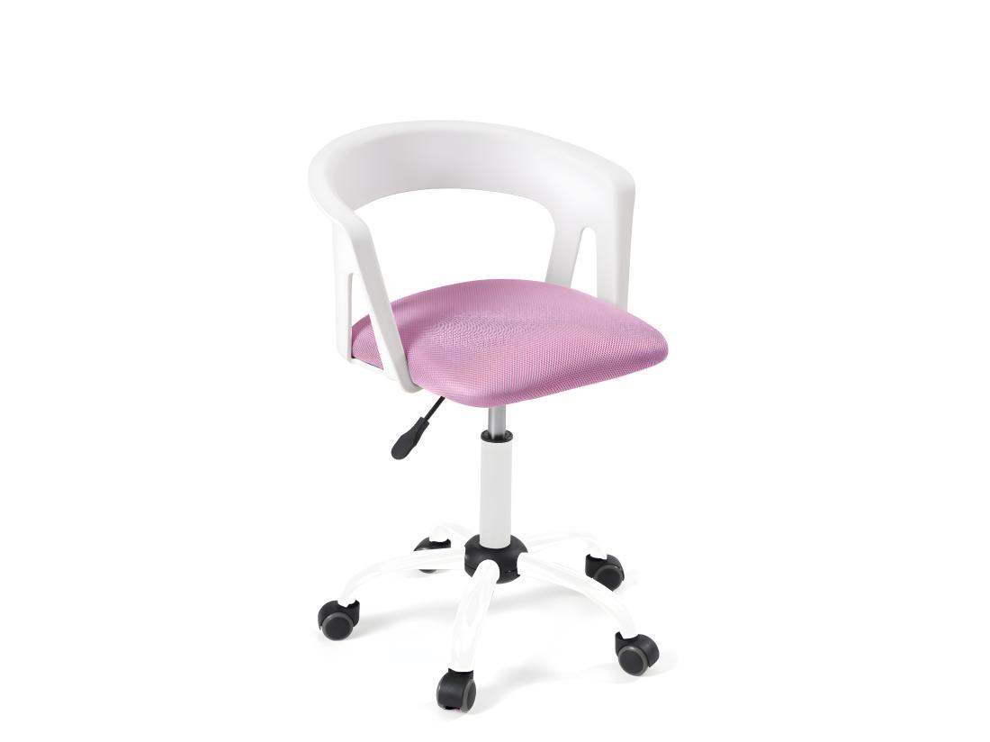 vente unique Chaise bureau roulettes accoudoir assise rembourée hauteur réglable pivotant AYA (blanc rose)