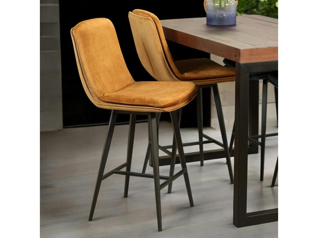 Vente Unique Chaise De Bar En Velours Doré à Double Coussinage (lot De 2) OKA
